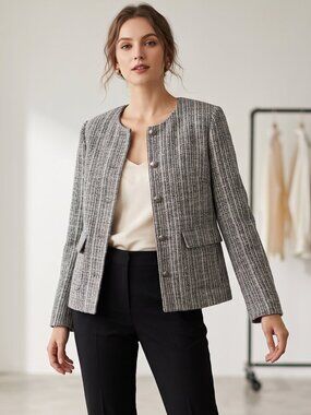 NWT | Merokeety Black & White Tweed Blazer | Silver Button Detail | Size Medium